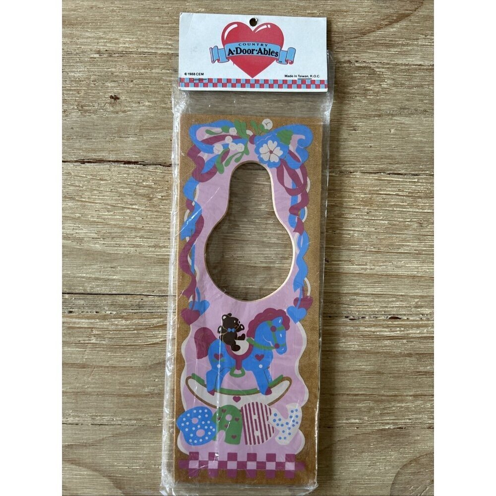Vintage Wood Door Knob Hanger Door Sign CottageCore Baby Room Nursery Pink